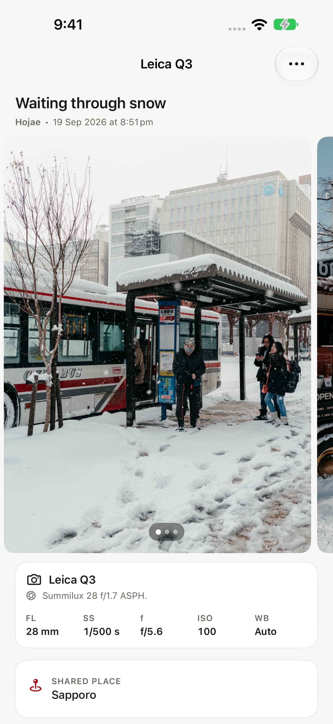An earlier otherthing build: a shared post attached to a Leica Q3, with its capture details